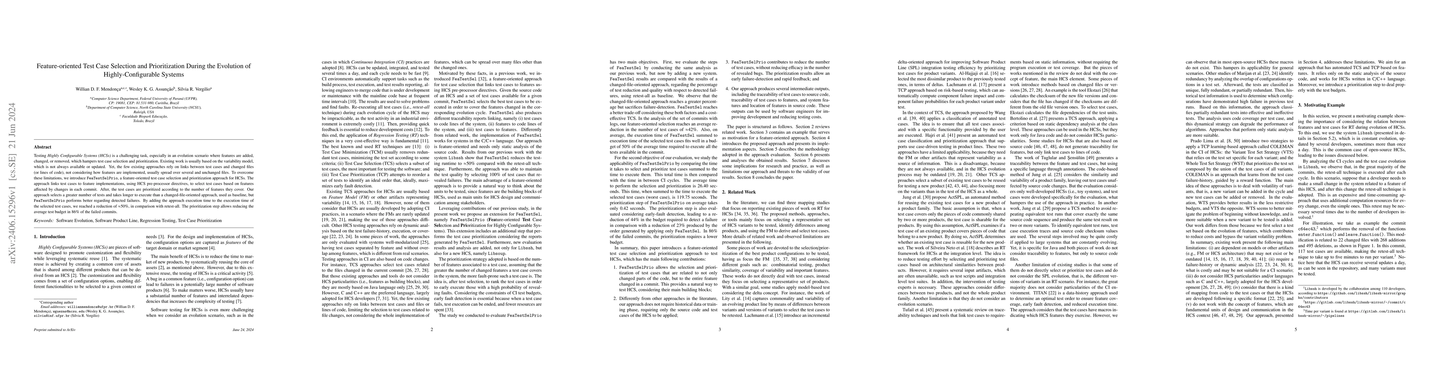 Thumbnail for Feature-oriented Test Case Selection and Prioritization During the
  Evolution of Highly-Configurable Systems