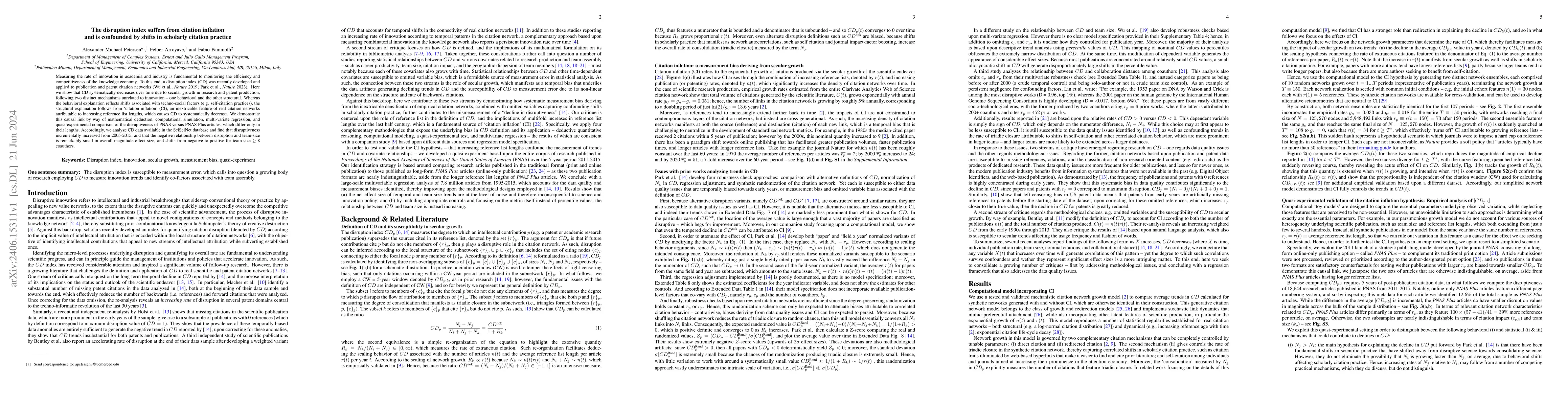 Thumbnail for The disruption index suffers from citation inflation and is confounded
  by shifts in scholarly citation practice