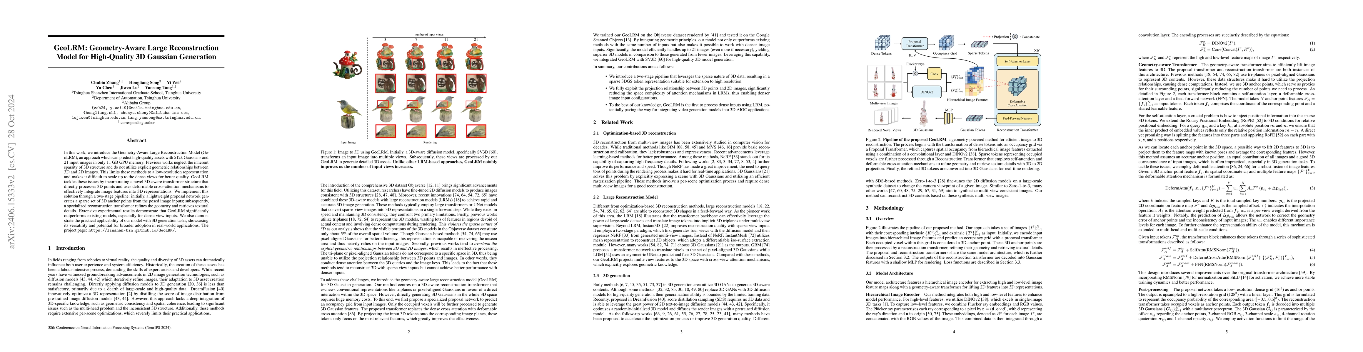 Thumbnail for GeoLRM: Geometry-Aware Large Reconstruction Model for High-Quality 3D
  Gaussian Generation