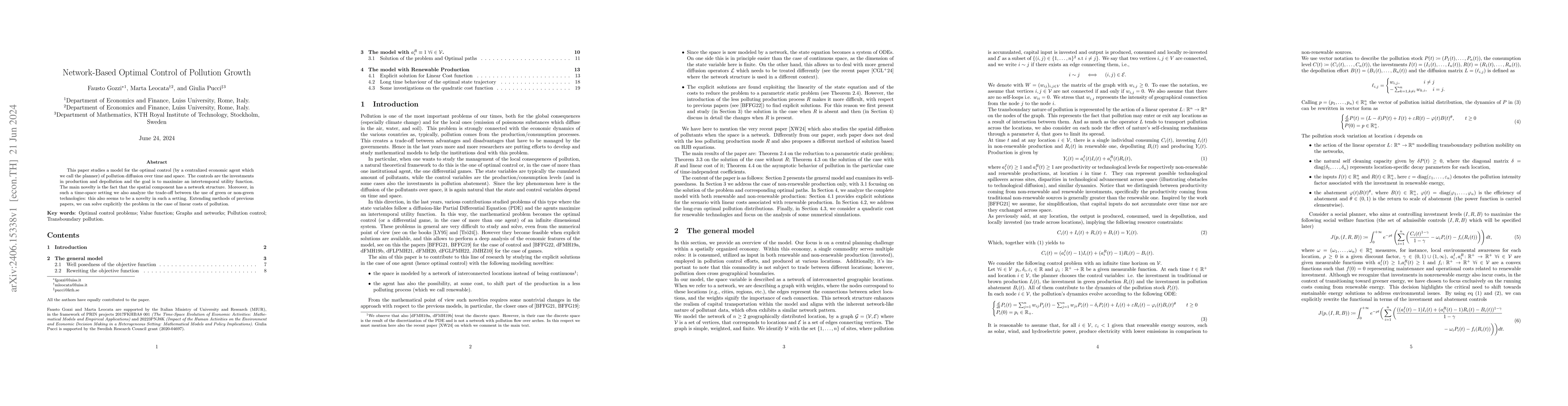 Thumbnail for Network-Based Optimal Control of Pollution Growth