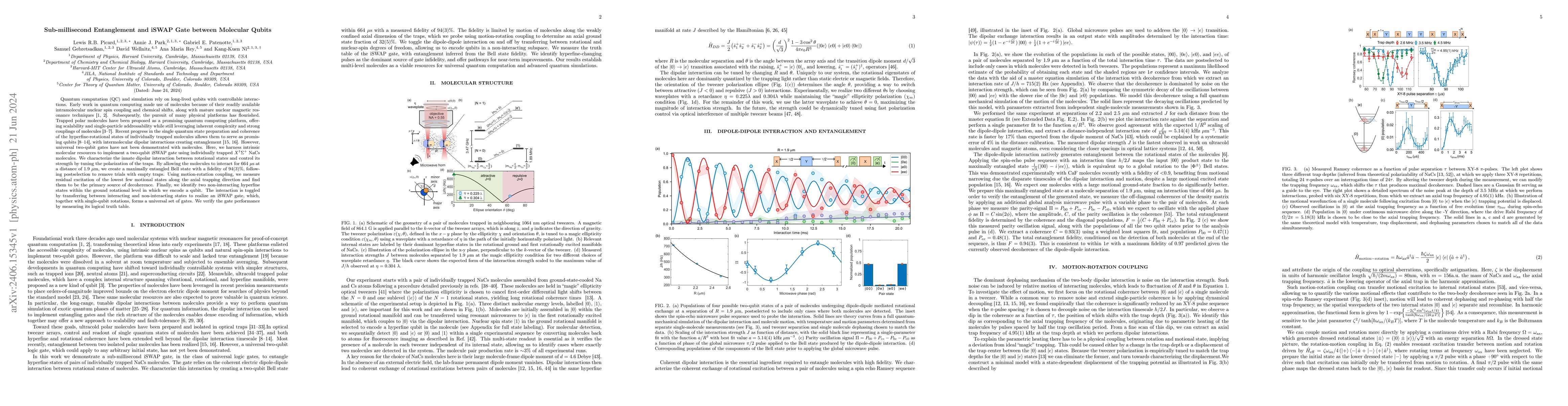 Thumbnail for Sub-millisecond Entanglement and iSWAP Gate between Molecular Qubits