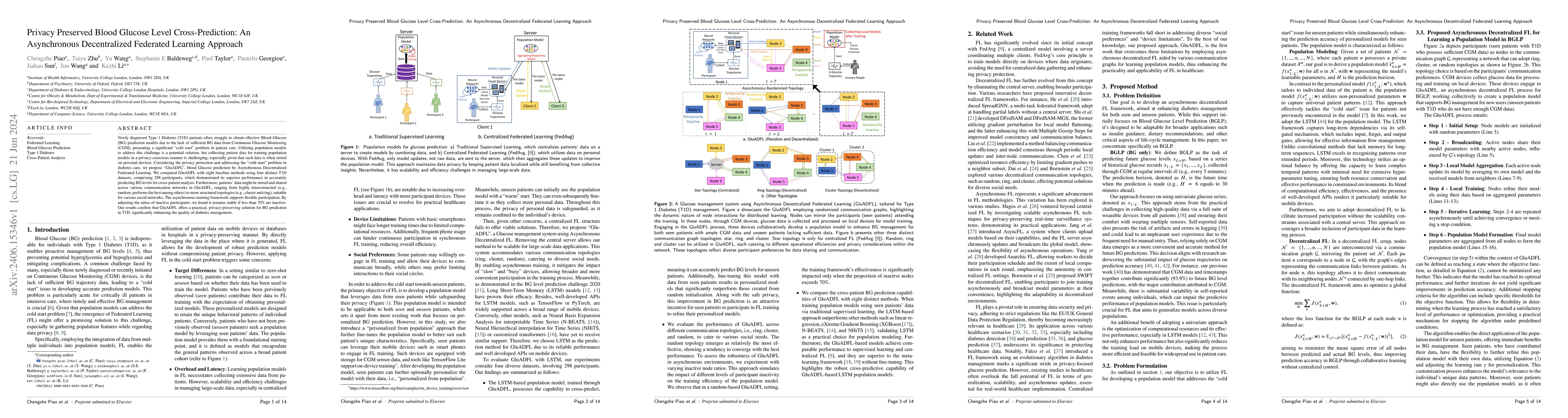 Thumbnail for Privacy Preserved Blood Glucose Level Cross-Prediction: An Asynchronous
  Decentralized Federated Learning Approach