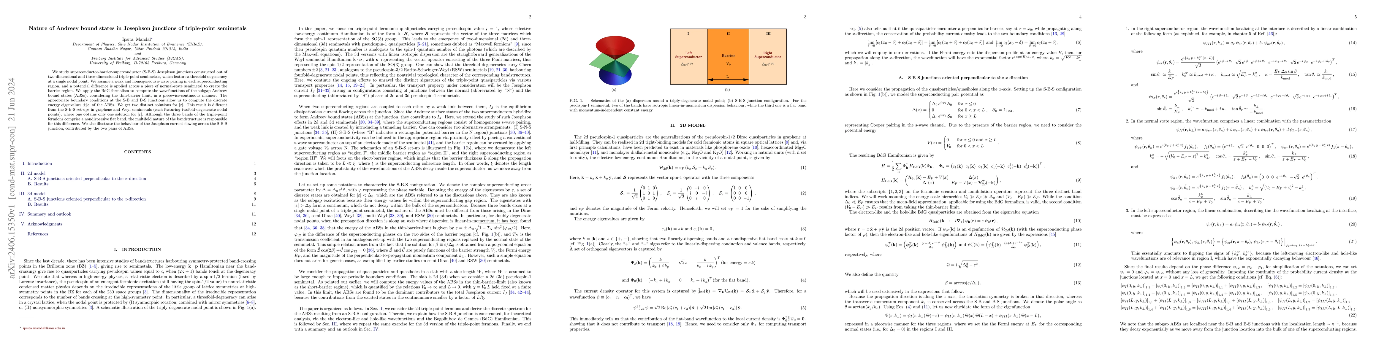 Thumbnail for Nature of Andreev bound states in Josephson junctions of triple-point
  semimetals