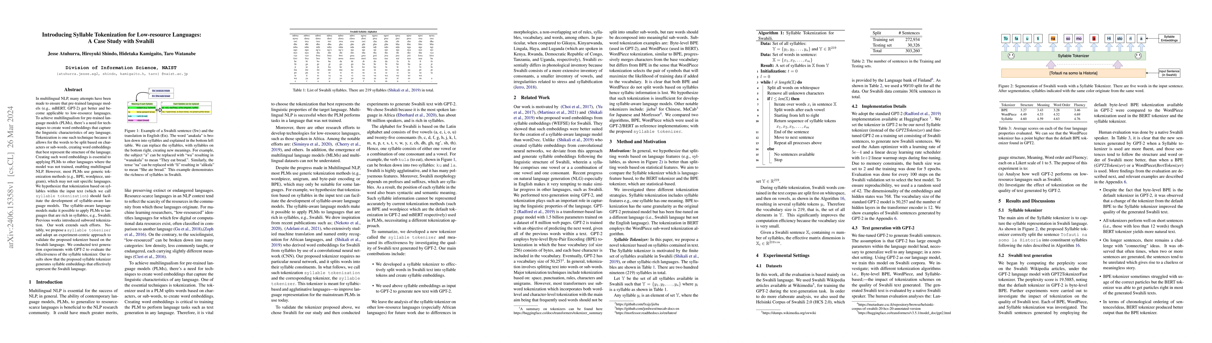 Thumbnail for Introducing Syllable Tokenization for Low-resource Languages: A Case
  Study with Swahili