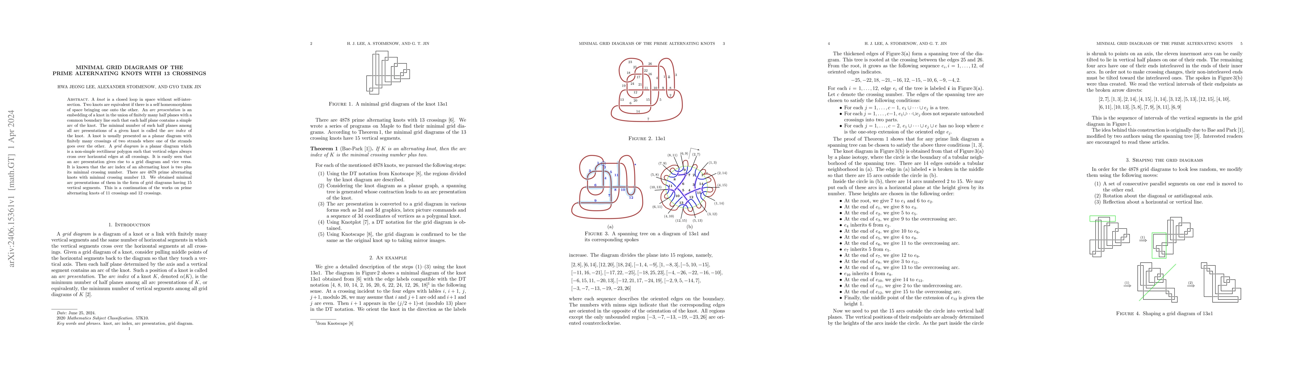 Thumbnail for Minimal grid diagrams of the prime alternating knots with 13 crossings
