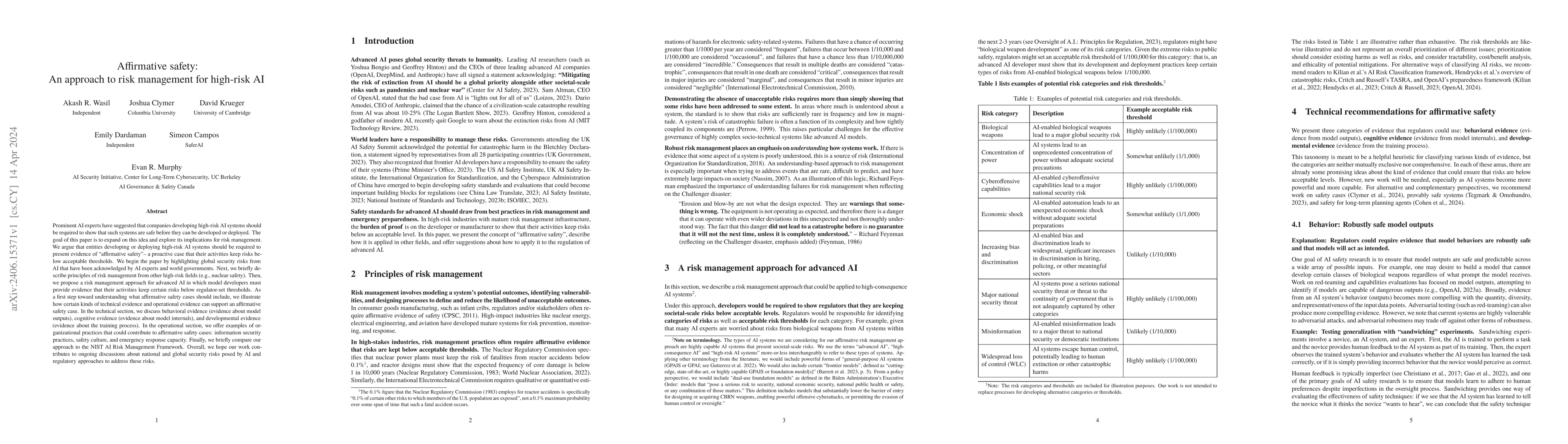 Thumbnail for Affirmative safety: An approach to risk management for high-risk AI