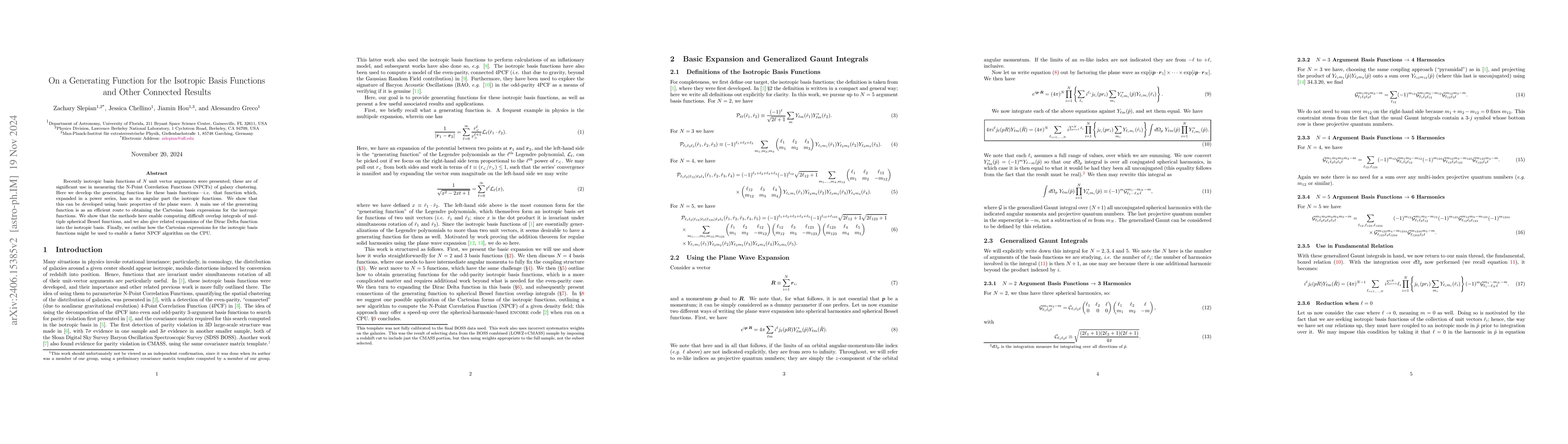 Thumbnail for On a Generating Function for the Isotropic Basis Functions and Other
  Connected Results