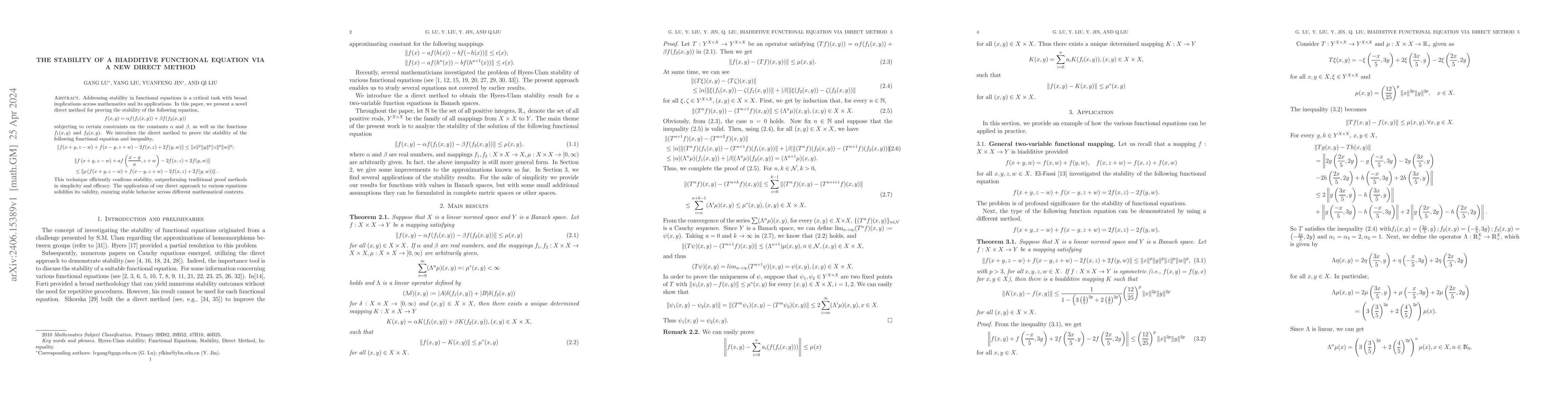 Thumbnail for The stability of a biadditive functional equation via a new direct
  method