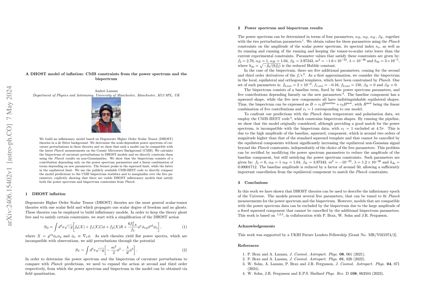 Thumbnail for A DHOST model of inflation: CMB constraints from the power spectrum and
  the bispectrum