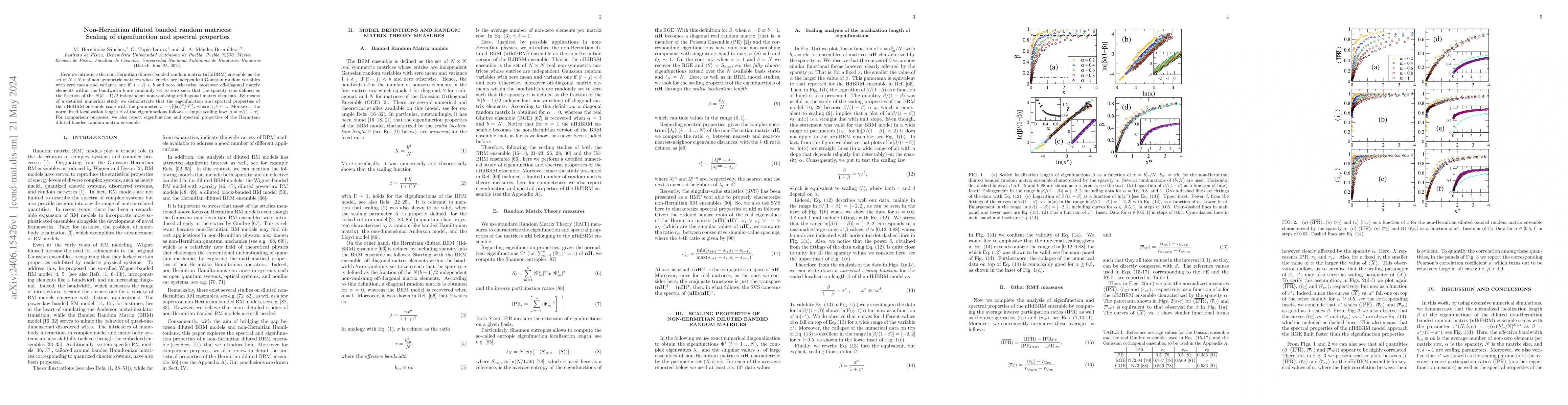 Thumbnail for Non-Hermitian diluted banded random matrices: Scaling of eigenfunction
  and spectral properties