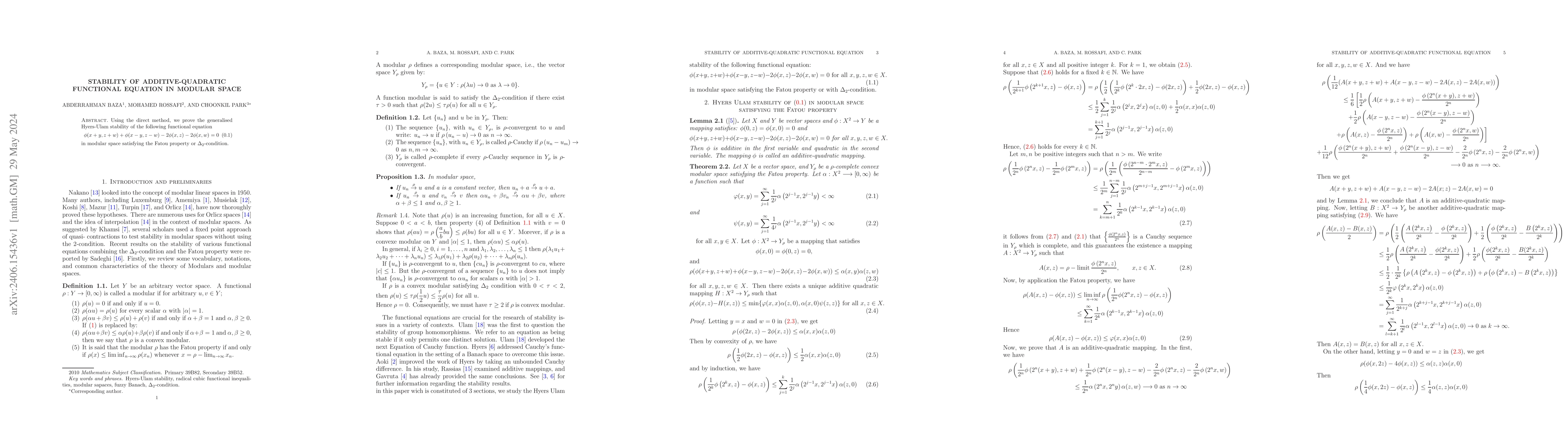 Thumbnail for Stability of additive-quadratic functional equation in modular space