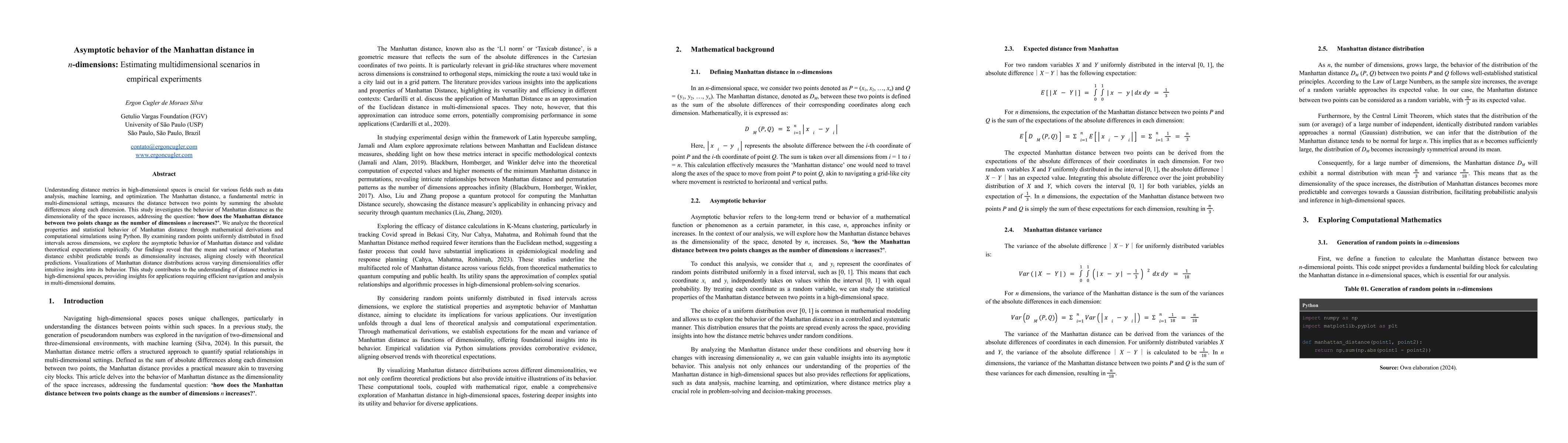 Thumbnail for Asymptotic behavior of the Manhattan distance in $n$-dimensions:
  Estimating multidimensional scenarios in empirical experiments