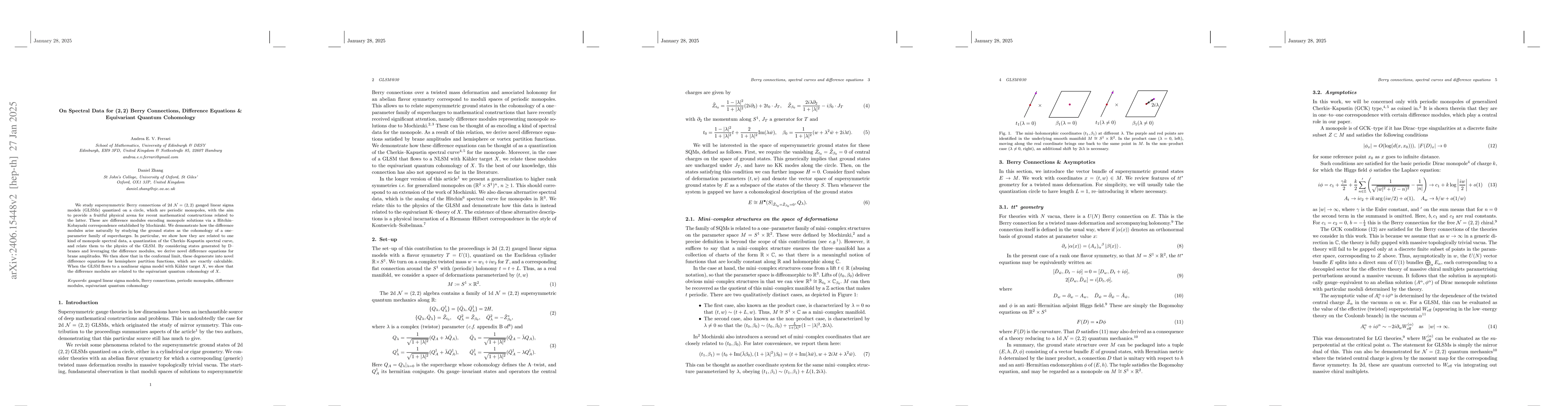 Thumbnail for On Spectral Data for $(2,2)$ Berry Connections, Difference Equations &
  Equivariant Quantum Cohomology
