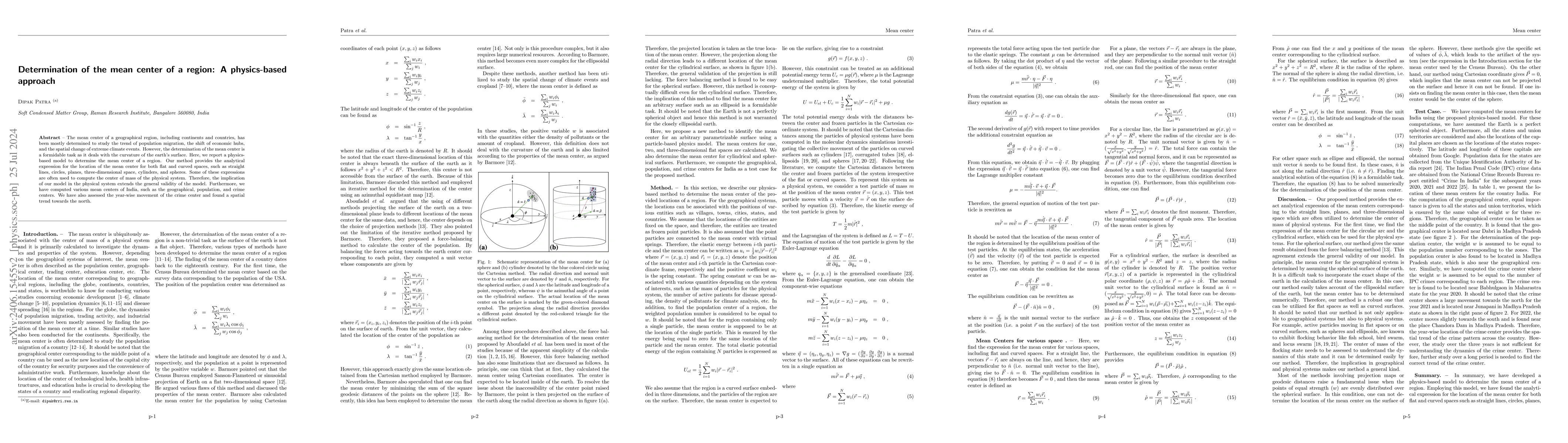 Thumbnail for Determination of the mean center of a region: A physics-based approach