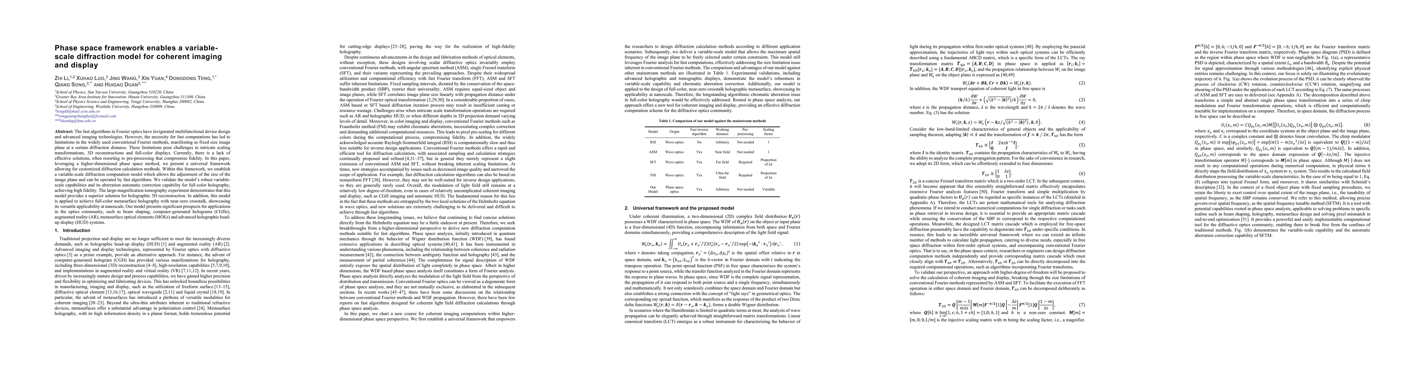 Thumbnail for Phase space framework enables a variable-scale diffraction model for
  coherent imaging and display