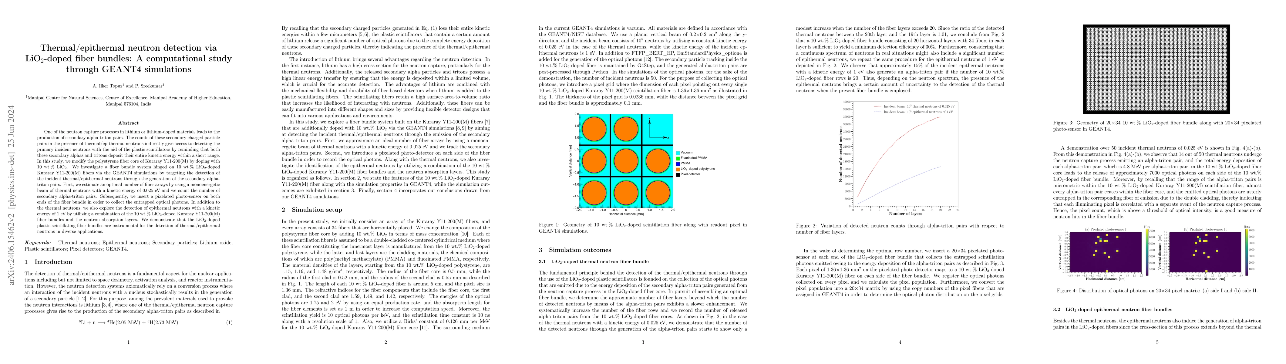 Thumbnail for Thermal/epithermal neutron detection via LiO$_{2}$-doped fiber bundles:
  A computational study through GEANT4 simulations