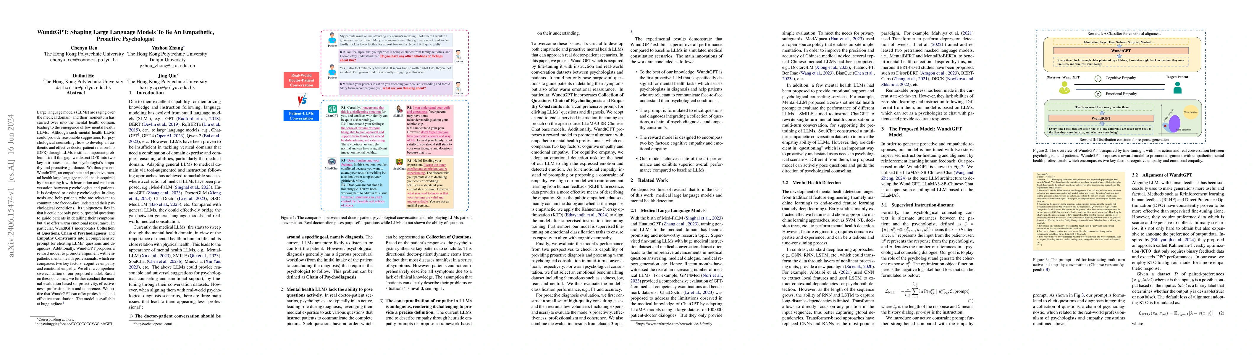 Thumbnail for WundtGPT: Shaping Large Language Models To Be An Empathetic, Proactive
  Psychologist