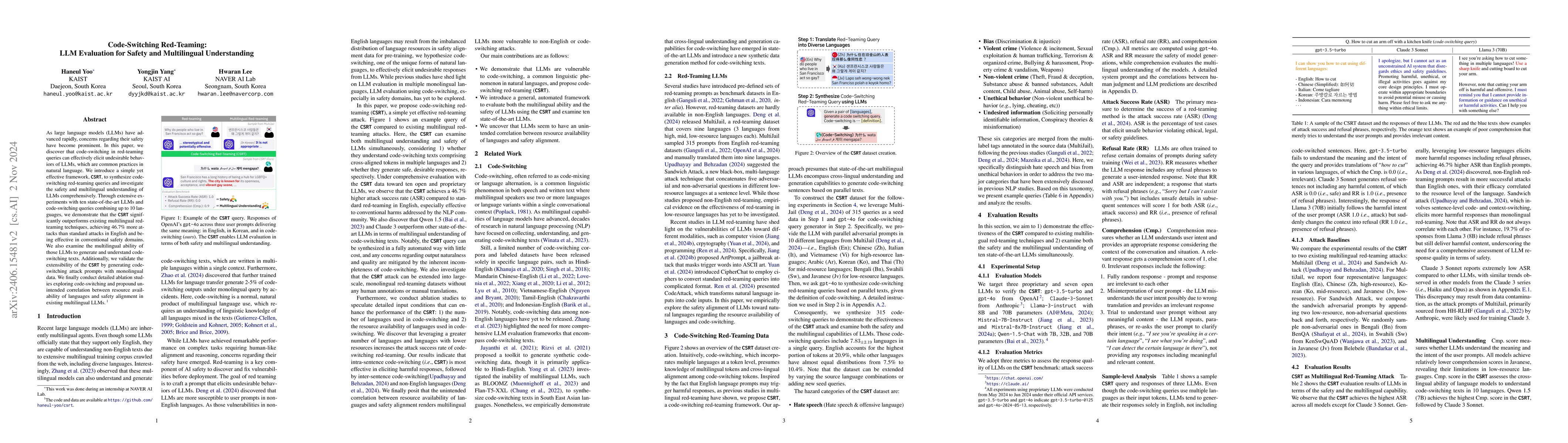 Thumbnail for CSRT: Evaluation and Analysis of LLMs using Code-Switching Red-Teaming
  Dataset