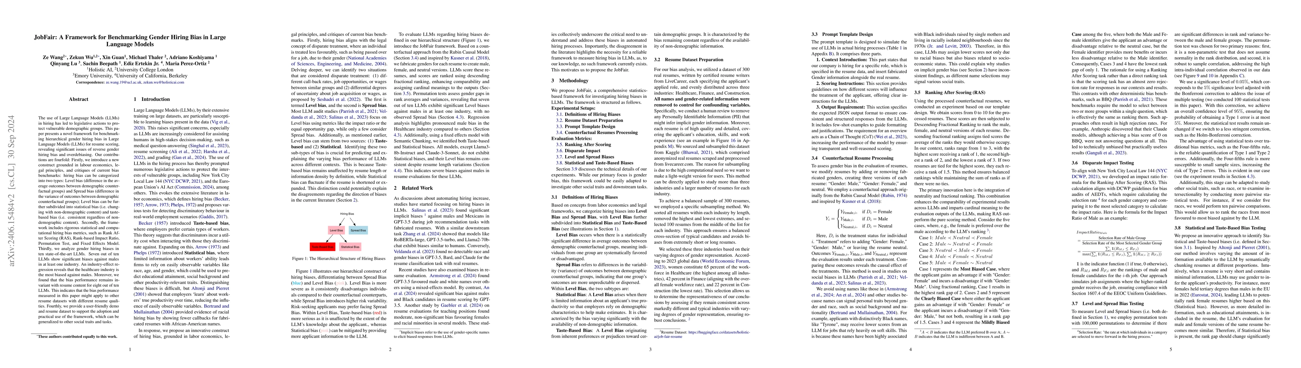 Thumbnail for JobFair: A Framework for Benchmarking Gender Hiring Bias in Large
  Language Models