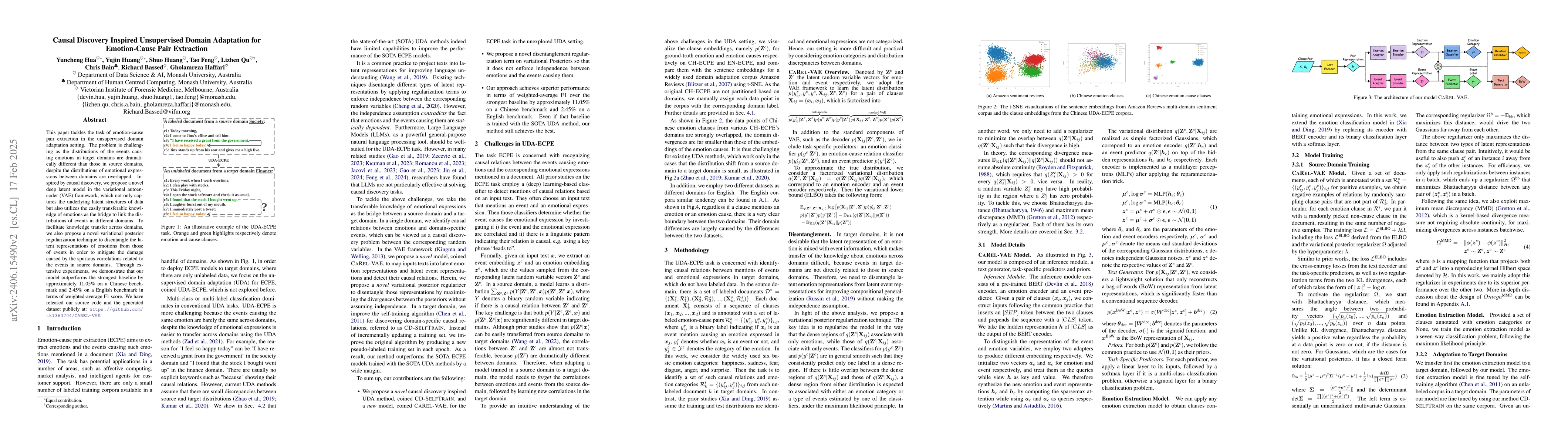 Thumbnail for Causal Discovery Inspired Unsupervised Domain Adaptation for
  Emotion-Cause Pair Extraction