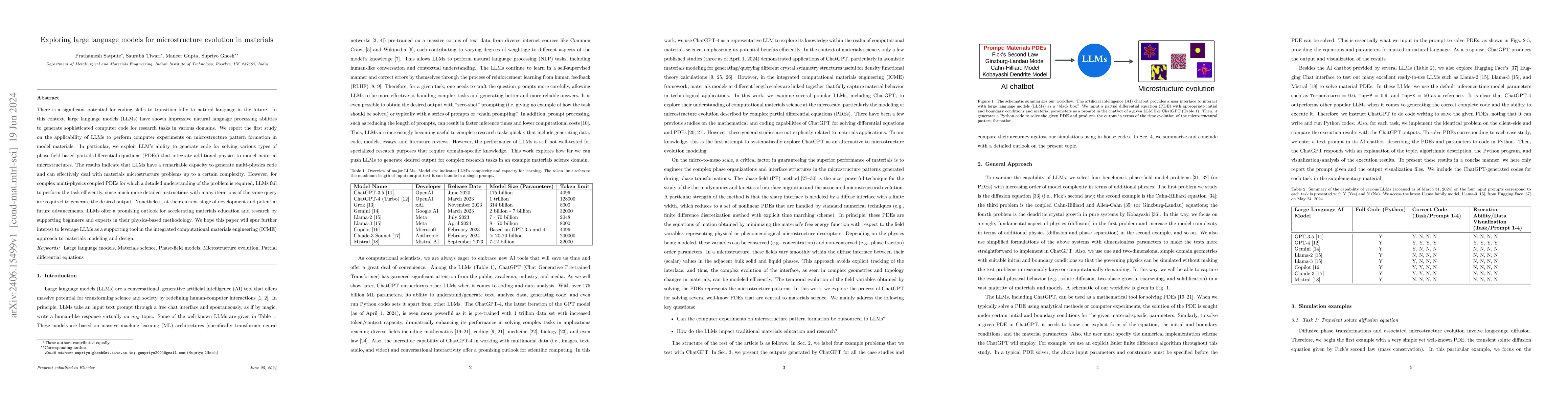 Thumbnail for Exploring large language models for microstructure evolution in
  materials