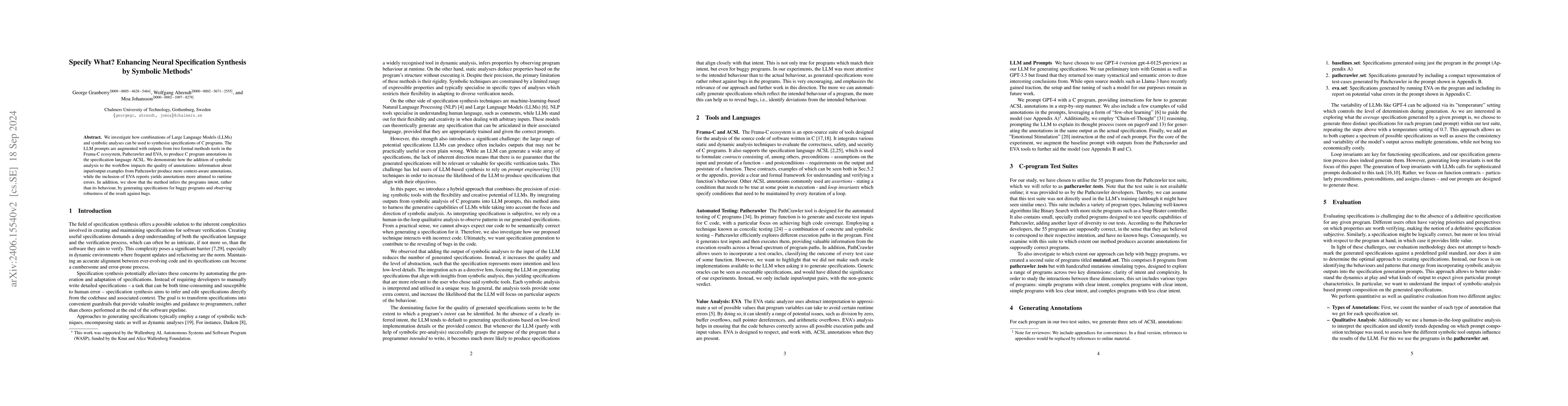 Thumbnail for Specify What? Enhancing Neural Specification Synthesis by Symbolic
  Methods