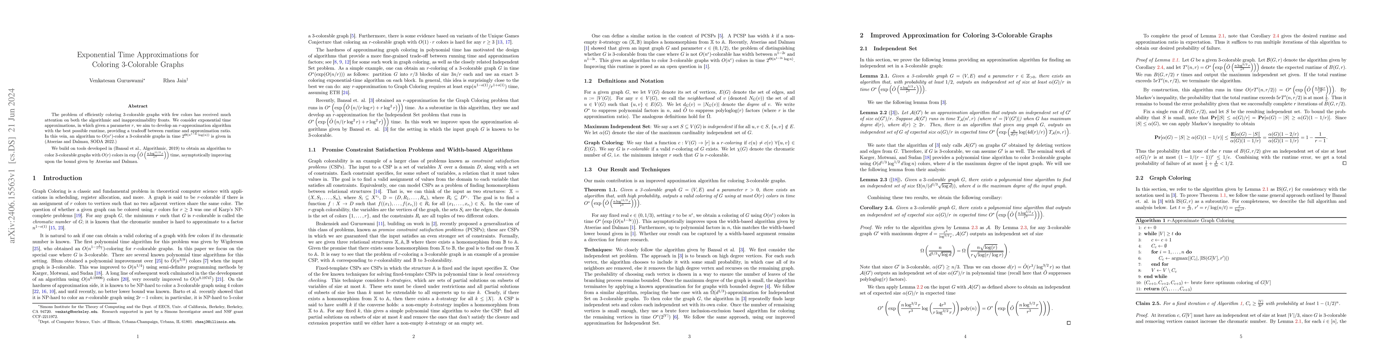 Thumbnail for Exponential Time Approximation for Coloring 3-Colorable Graphs