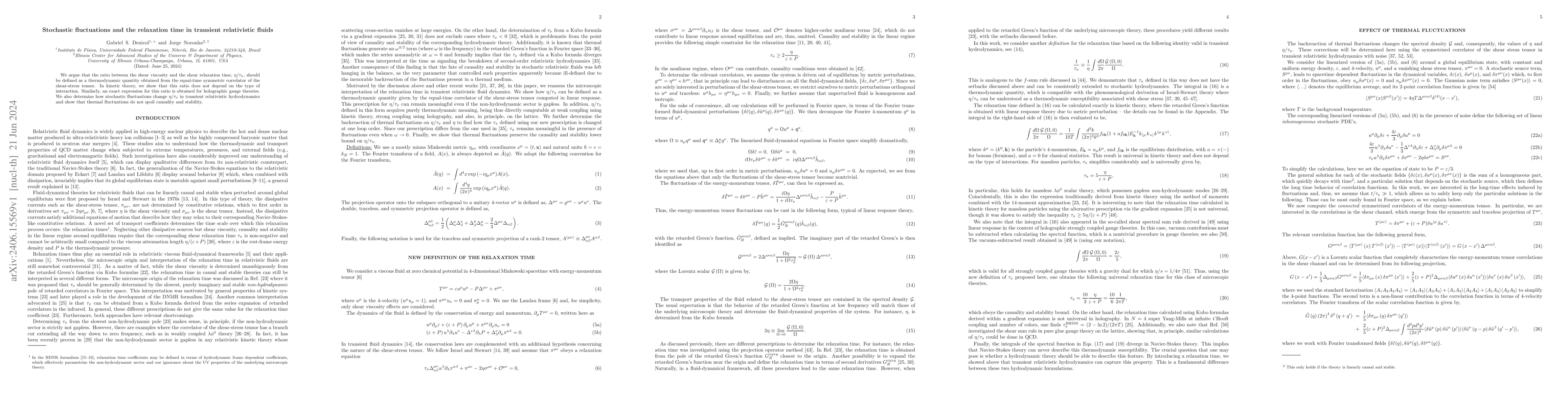 Thumbnail for Stochastic fluctuations and the relaxation time in transient
  relativistic fluids