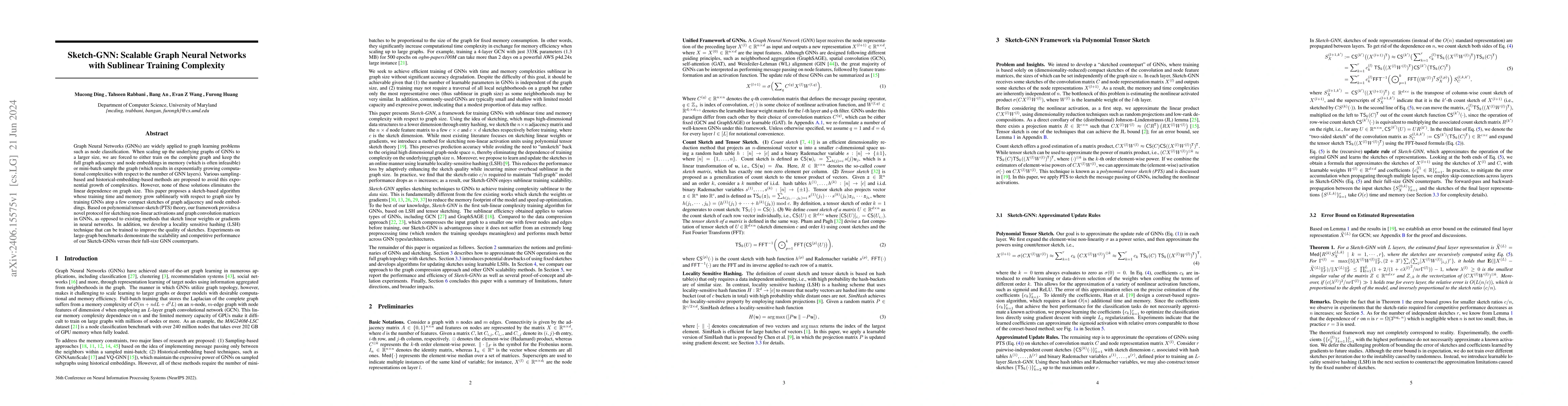 Thumbnail for Sketch-GNN: Scalable Graph Neural Networks with Sublinear Training
  Complexity