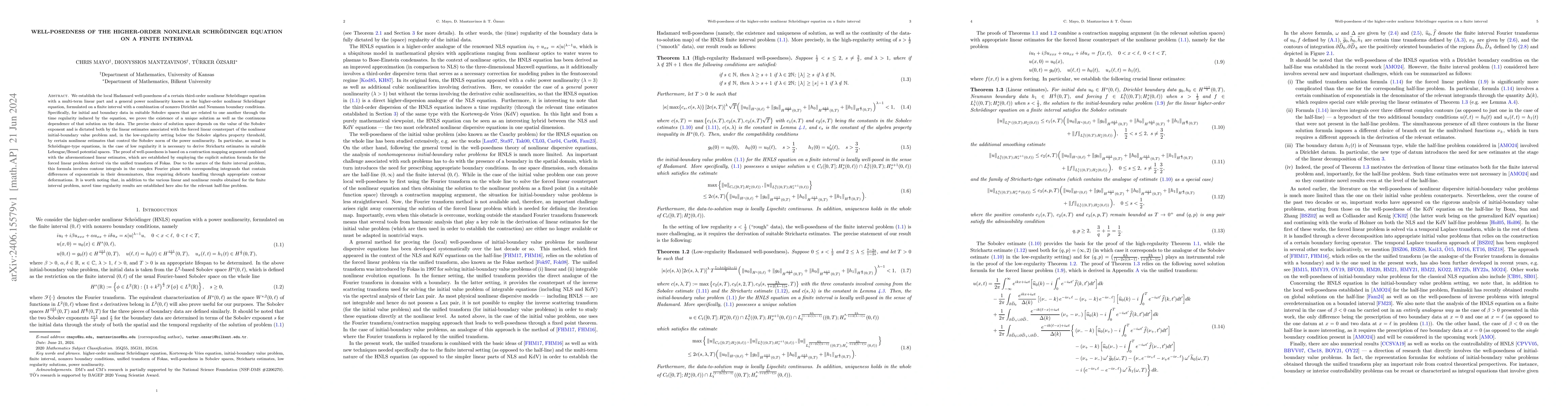 Thumbnail for Well-posedness of the higher-order nonlinear Schr\"odinger equation on a
  finite interval