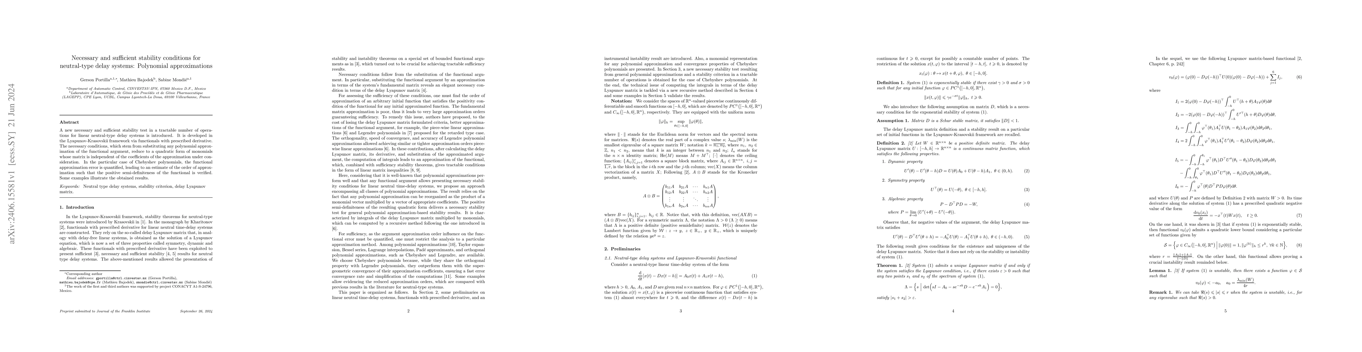 Thumbnail for Necessary and sufficient condition for neutral-type delay systems:
  Polynomial approximations