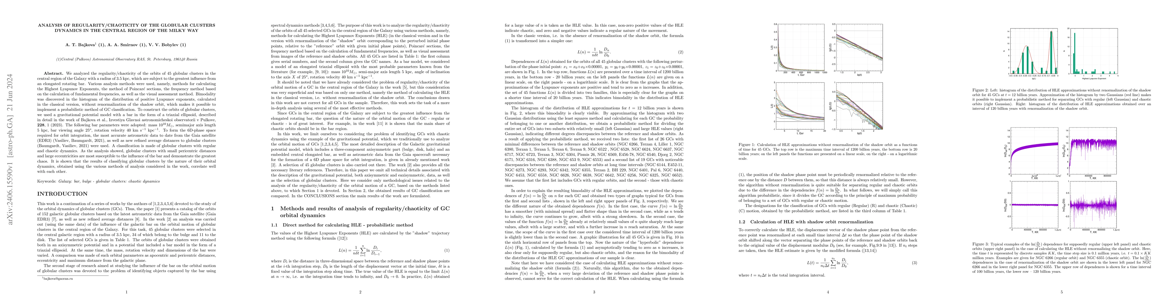Thumbnail for Analysis of regularity/chaoticity of the globular clusters dynamics on
  the central region of the Milky Way