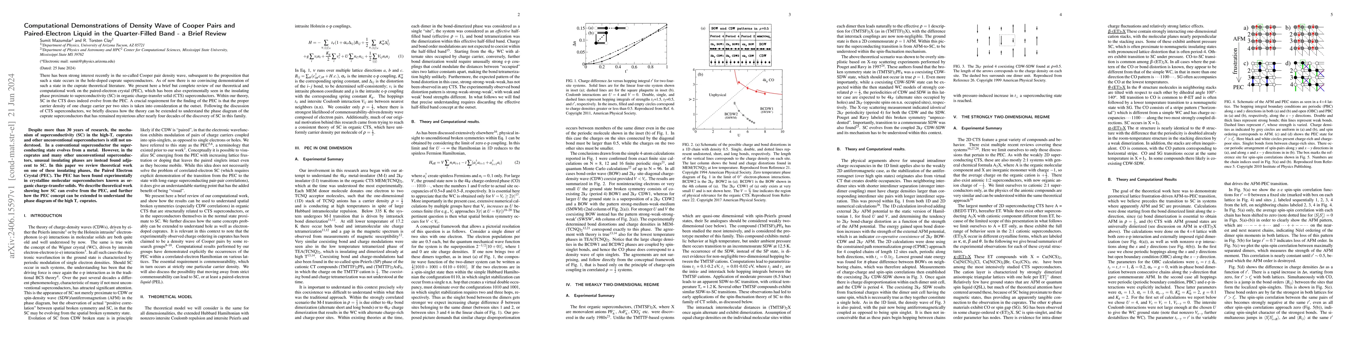Thumbnail for Computational Demonstrations of Density Wave of Cooper Pairs and
  Paired-Electron Liquid in the Quarter-Filled Band -- a Brief Review