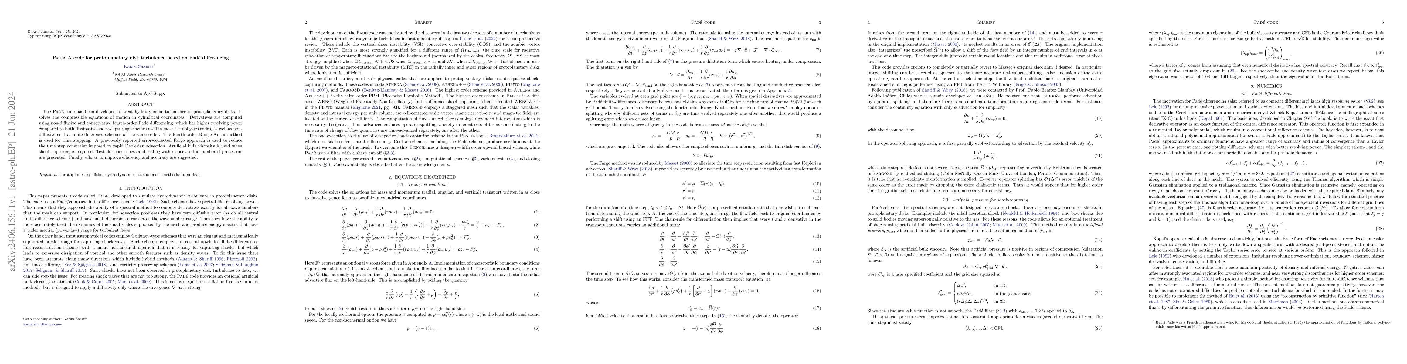 Thumbnail for Pade: A code for protoplanetary disk turbulence based on Pade
  differencing