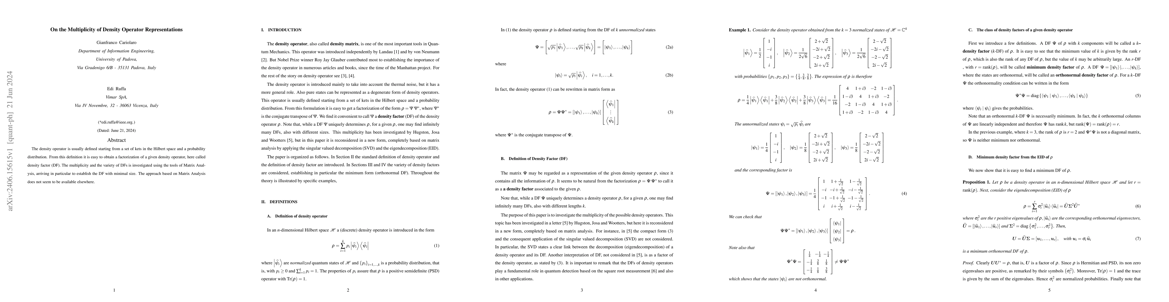 Thumbnail for On the Multiplicity of Density Operator Representation