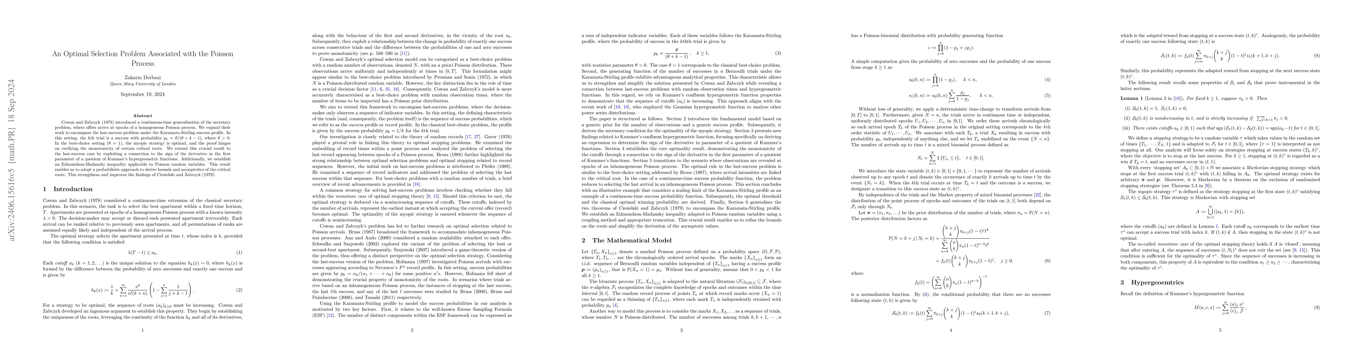 Thumbnail for An Optimal Selection Problem Associated with the Poisson Process