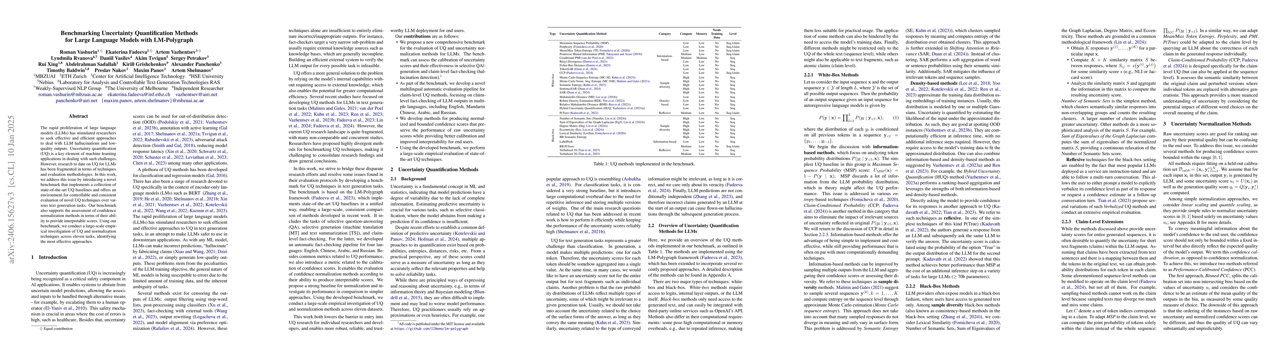 Thumbnail for Benchmarking Uncertainty Quantification Methods for Large Language
  Models with LM-Polygraph