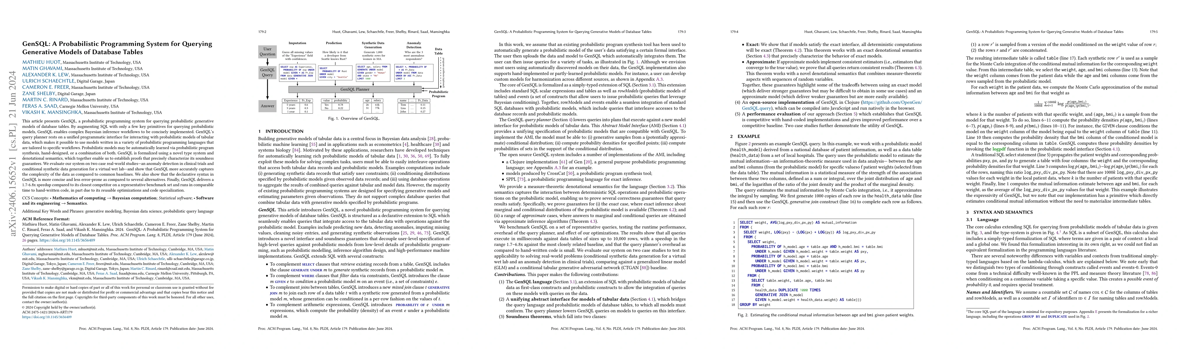 Thumbnail for GenSQL: A Probabilistic Programming System for Querying Generative
  Models of Database Tables