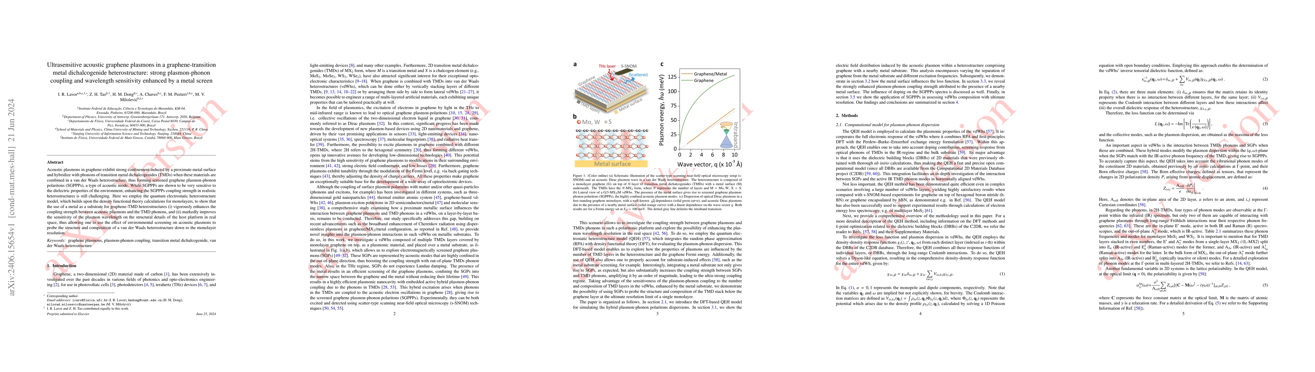Thumbnail for Ultrasensitive acoustic graphene plasmons in a graphene-transition metal
  dichalcogenide heterostructure: strong plasmon-phonon coupling and wavelength
  sensitivity enhanced by a metal screen