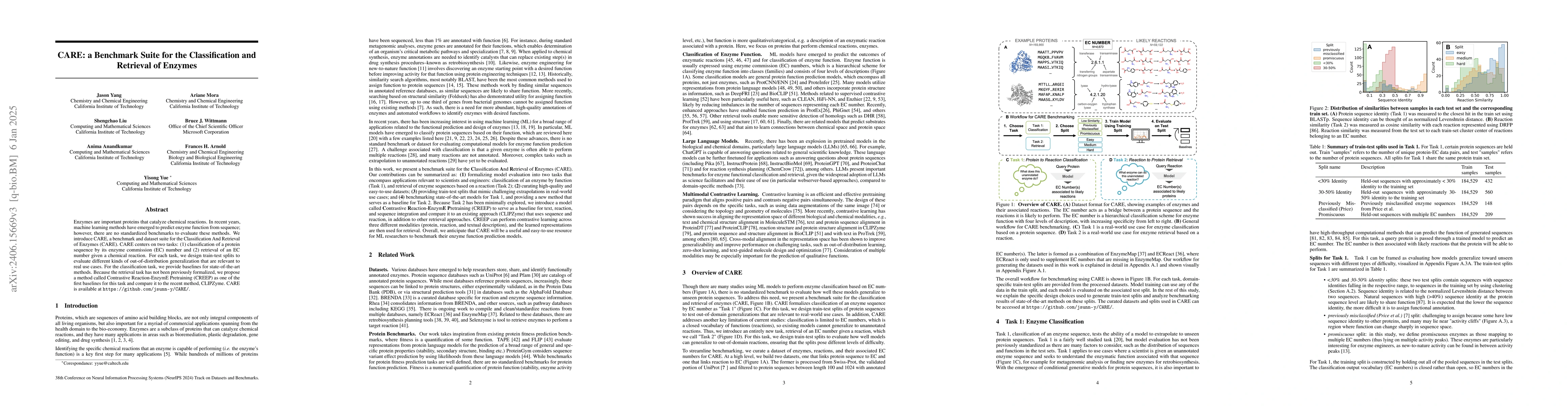 Thumbnail for CARE: a Benchmark Suite for the Classification and Retrieval of Enzymes