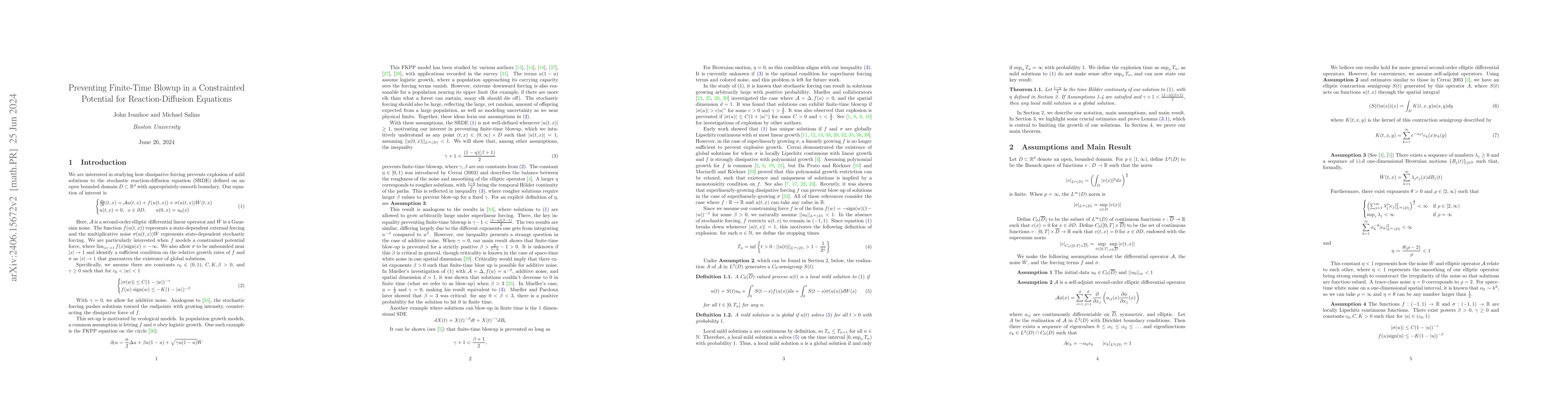 Thumbnail for Preventing Finite-Time Blowup in a Constrained Potential for
  Reaction-Diffusion Equations