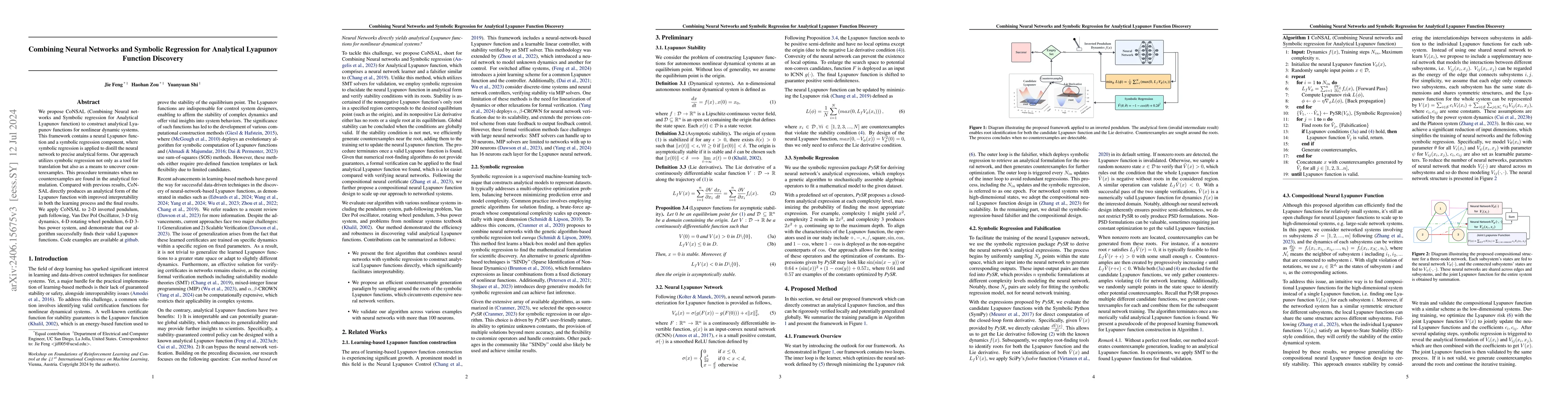 Thumbnail for Combining Neural Networks and Symbolic Regression for Analytical
  Lyapunov Function Discovery