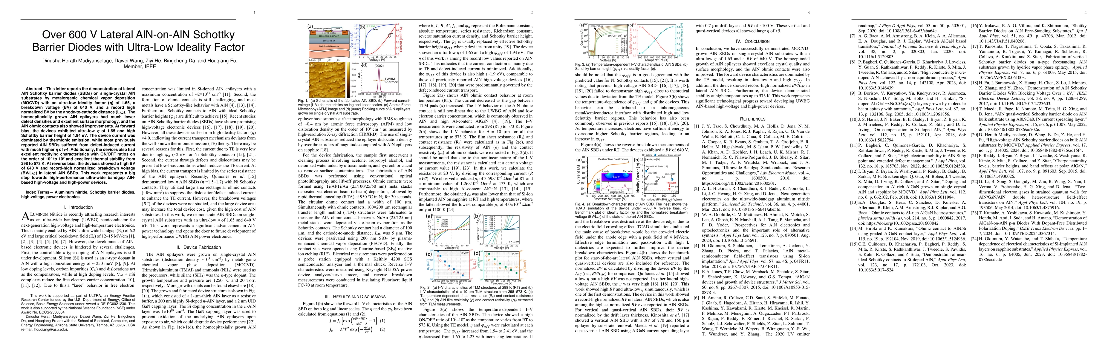 Thumbnail for Over 600 V Lateral AlN-on-AlN Schottky Barrier Diodes with Ultra-Low
  Ideality Factor