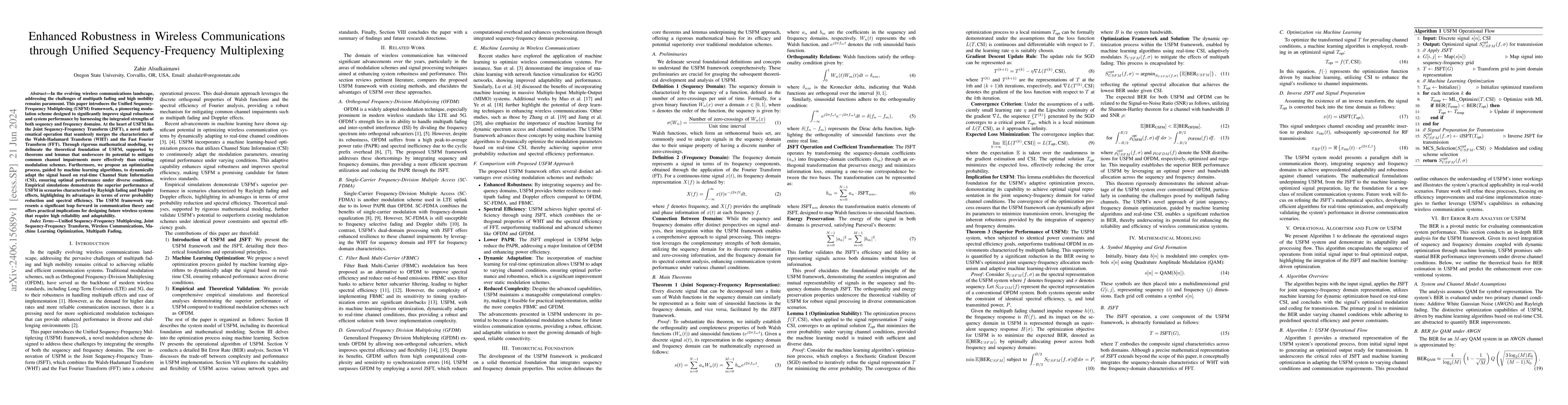 Thumbnail for Enhanced Robustness in Wireless Communications through Unified
  Sequency-Frequency Multiplexing