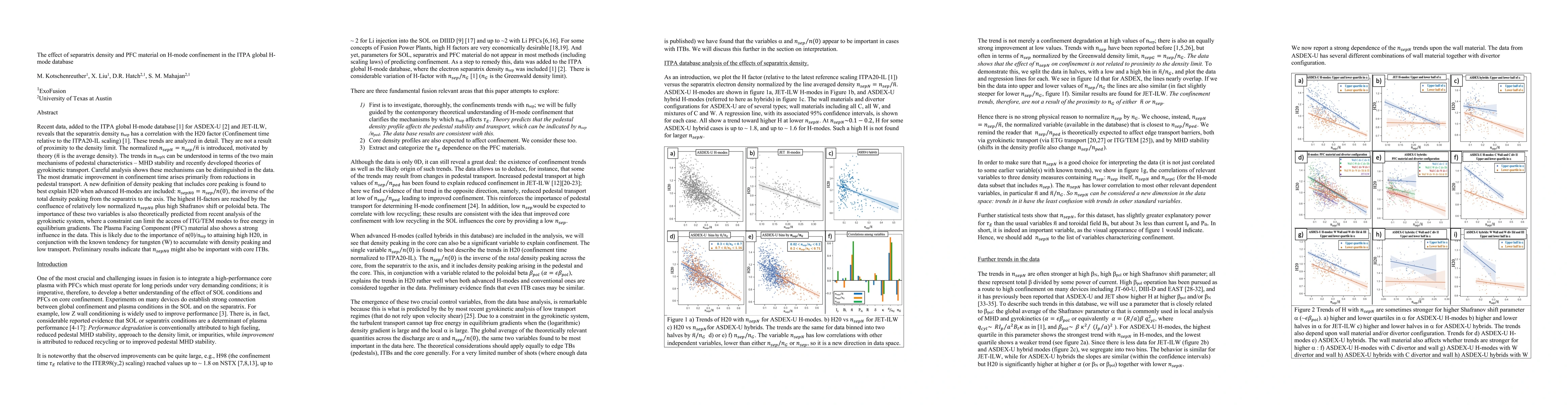 Thumbnail for The effect of separatrix density and PFC material on H-mode confinement
  in the ITPA global H-mode database