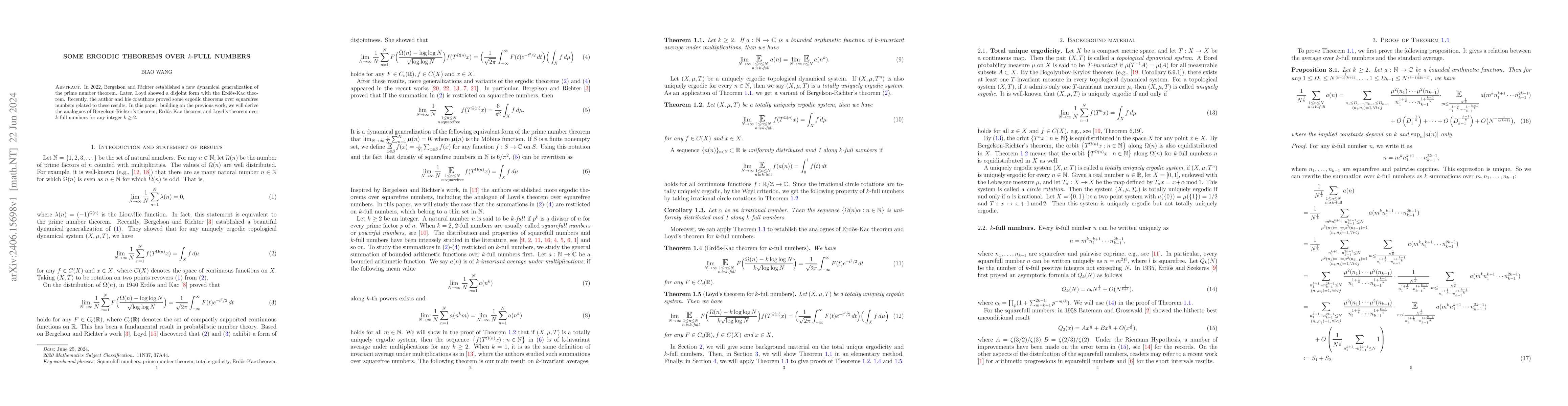 Thumbnail for Some ergodic theorems over $k$-full numbers