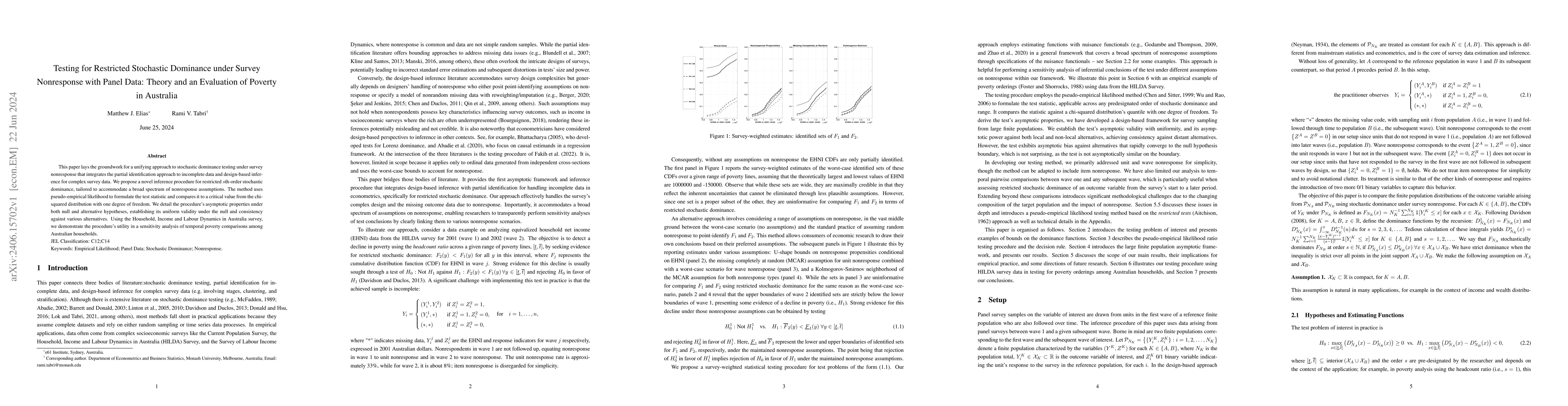 Thumbnail for Testing for Restricted Stochastic Dominance under Survey Nonresponse
  with Panel Data: Theory and an Evaluation of Poverty in Australia