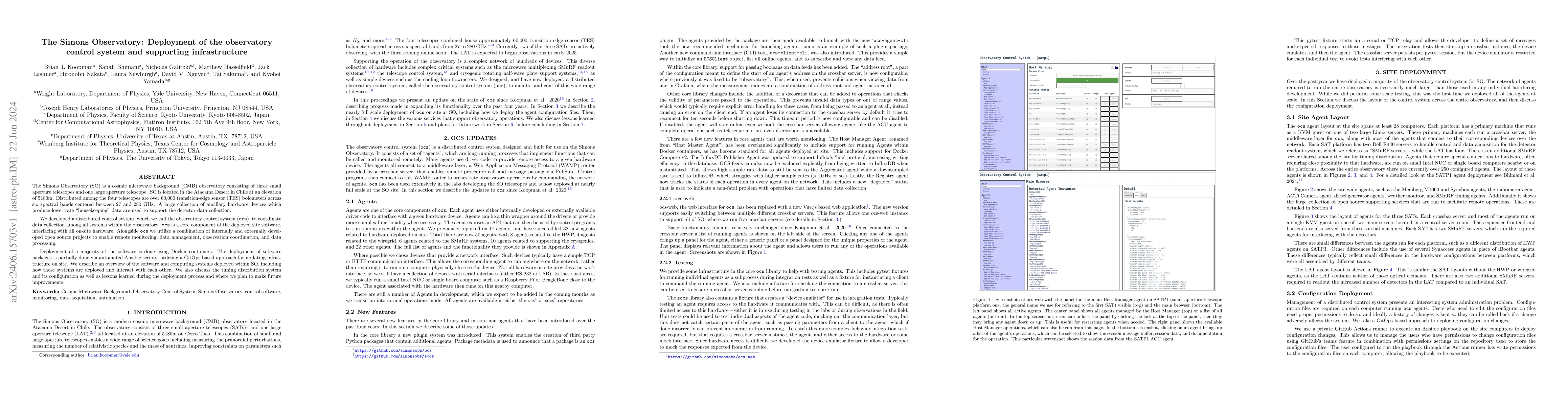 Thumbnail for The Simons Observatory: Deployment of the observatory control system and
  supporting infrastructure