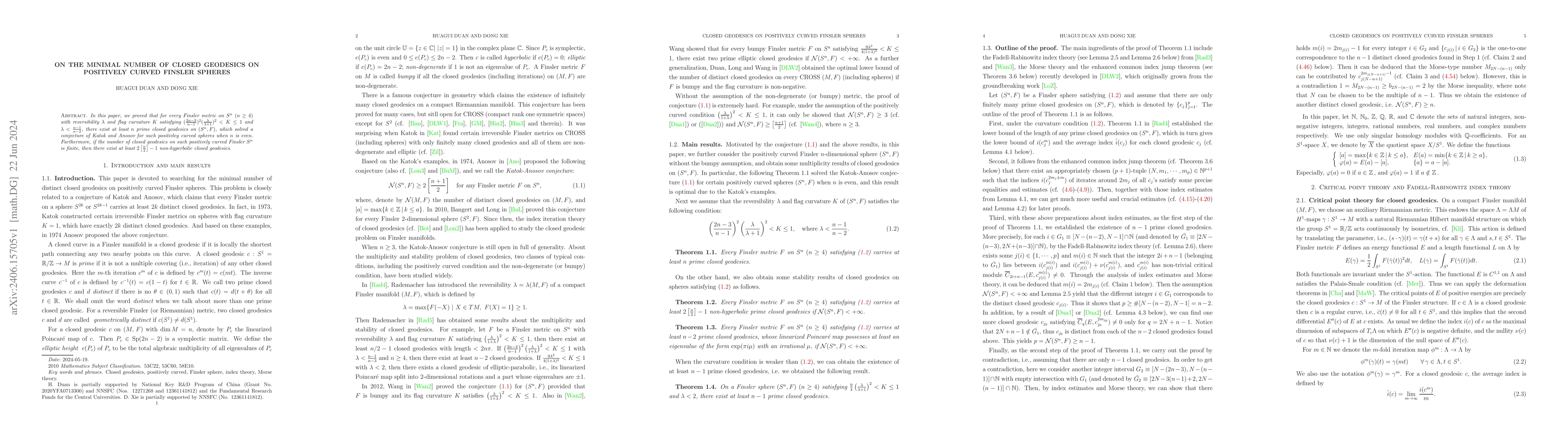 Thumbnail for On the minimal number of closed geodesics on positively curved Finsler
  spheres