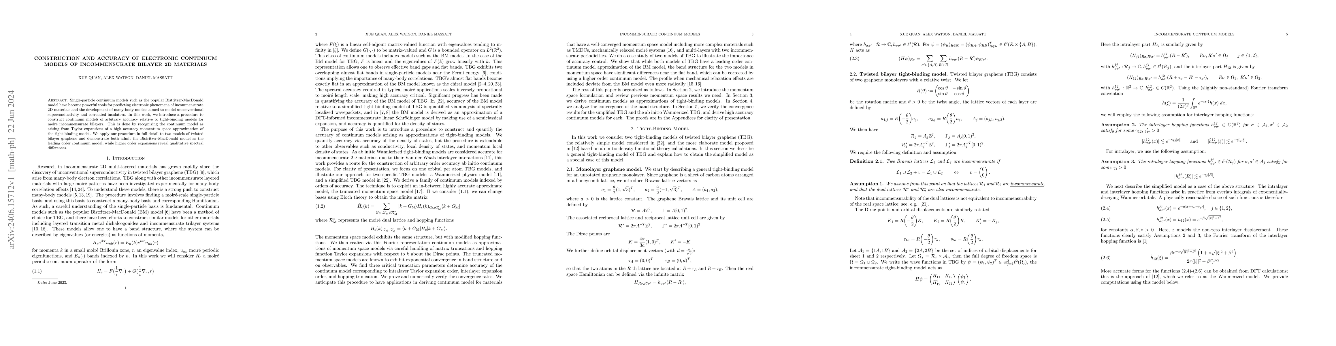Thumbnail for Construction and Accuracy of Electronic Continuum Models of
  Incommensurate Bilayer 2D Materials